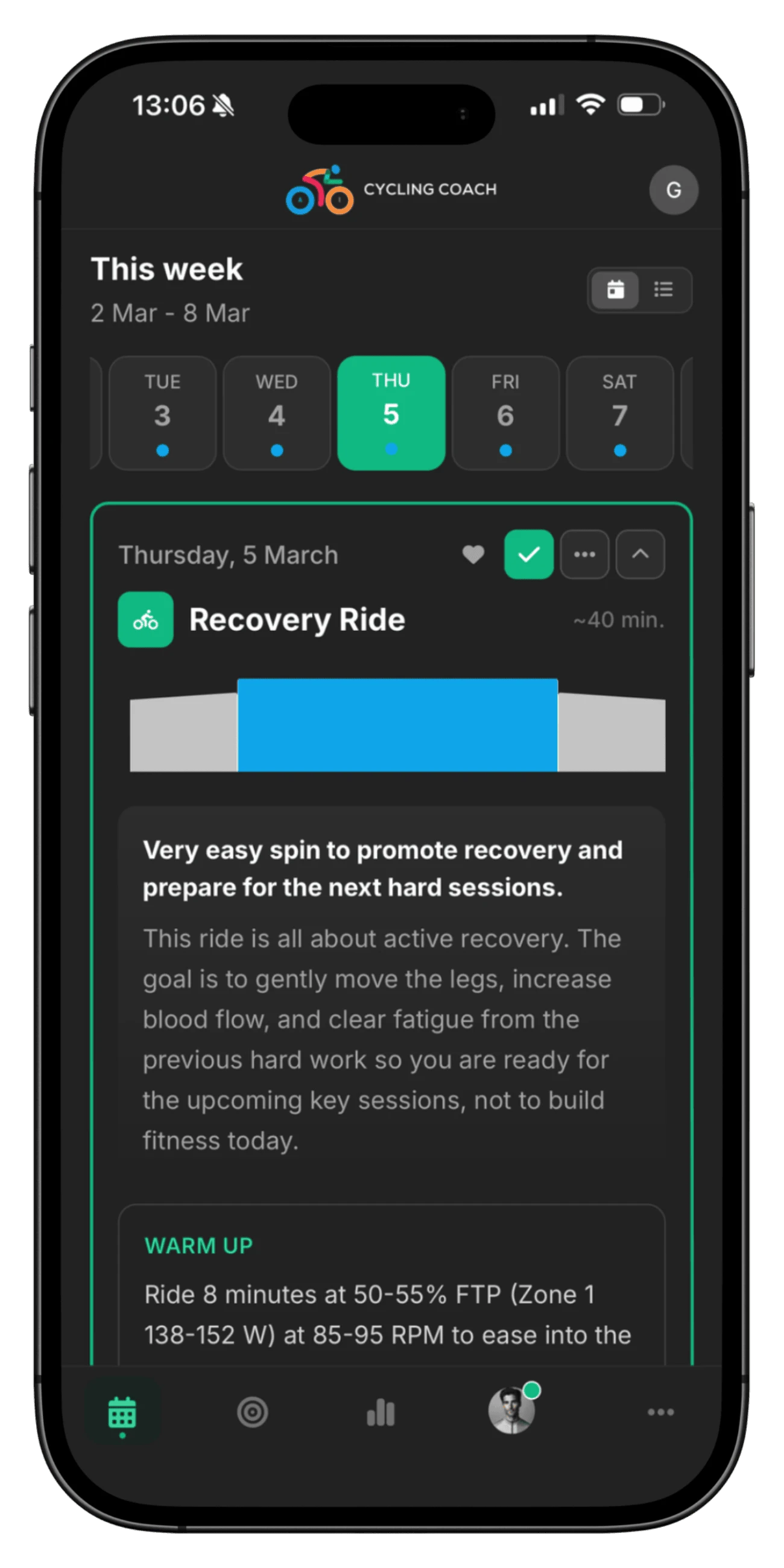 Cycling Coach AI app weekly plan
